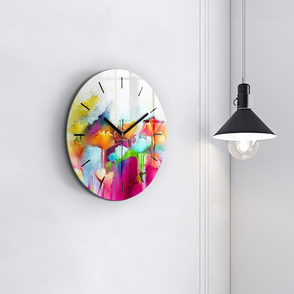 Round glass clock Abstract flowers