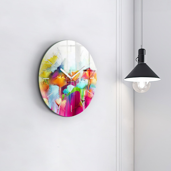 Round glass clock Abstract flowers