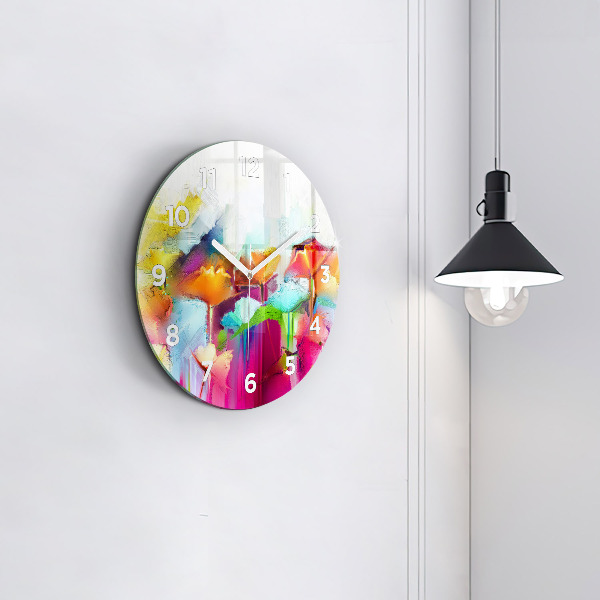 Round glass clock Abstract flowers