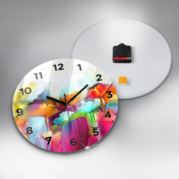 Round glass clock Abstract flowers