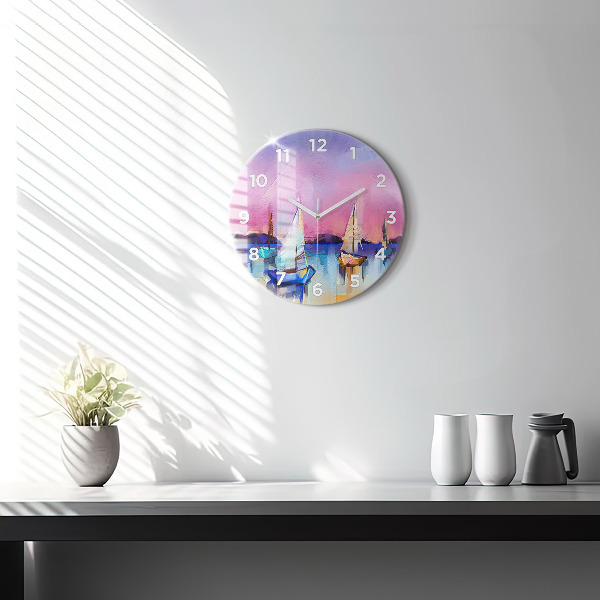 Round glass clock Seascape