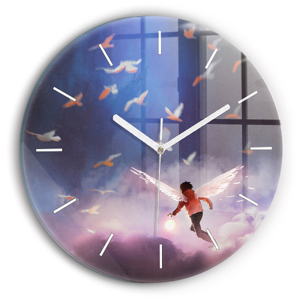 Round glass clock Boy with wings
