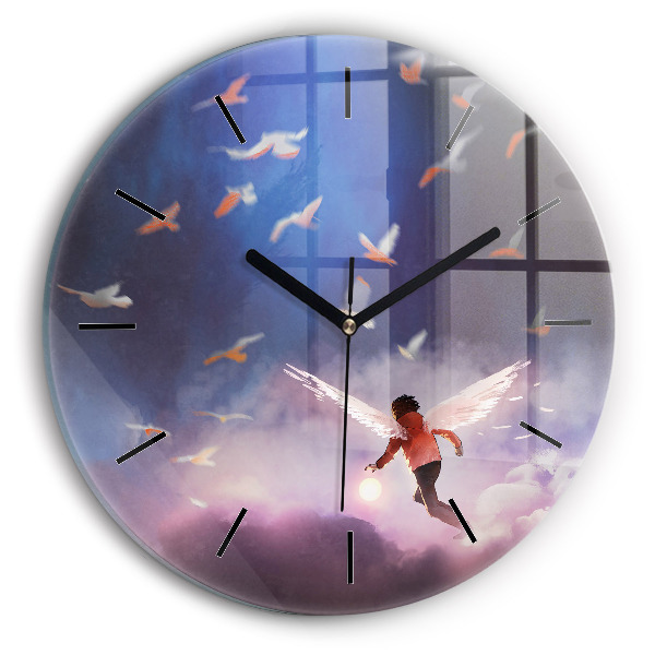 Round glass clock Boy with wings