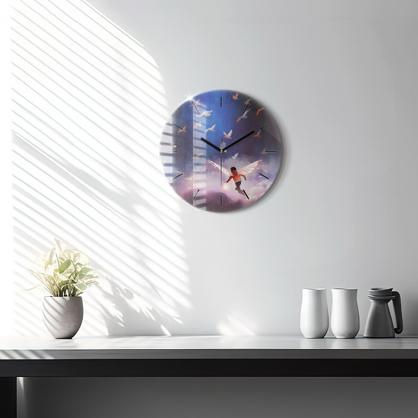 Round glass clock Boy with wings