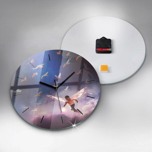 Round glass clock Boy with wings