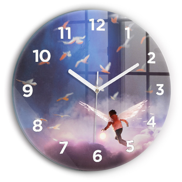 Round glass clock Boy with wings