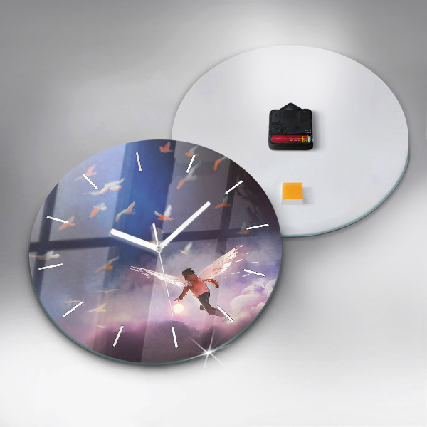 Round glass clock Boy with wings