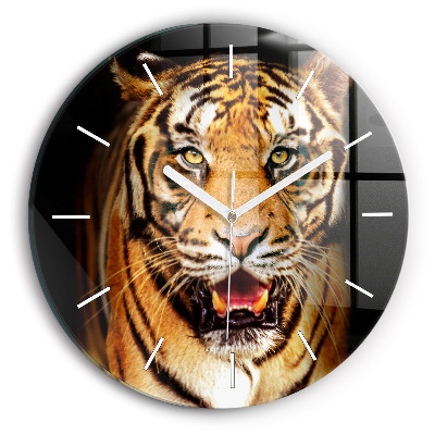 Round glass clock Tiger - wild look