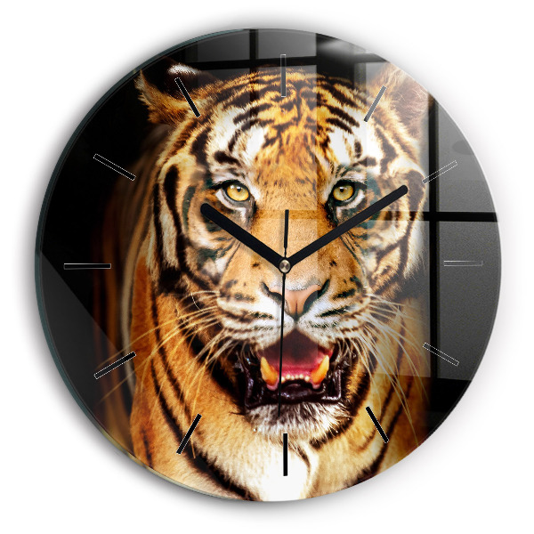 Round glass clock Tiger - wild look