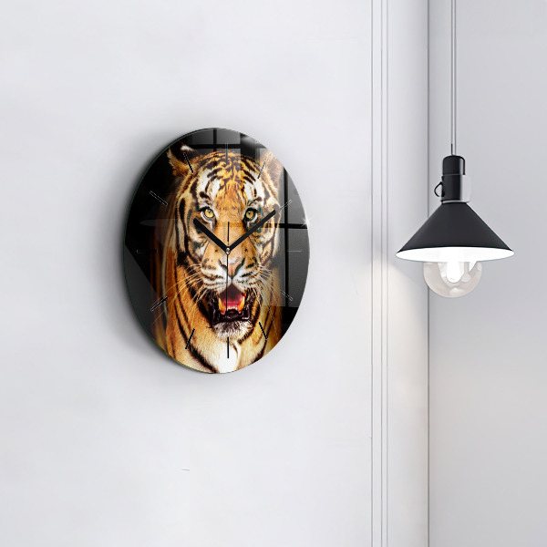 Round glass clock Tiger - wild look