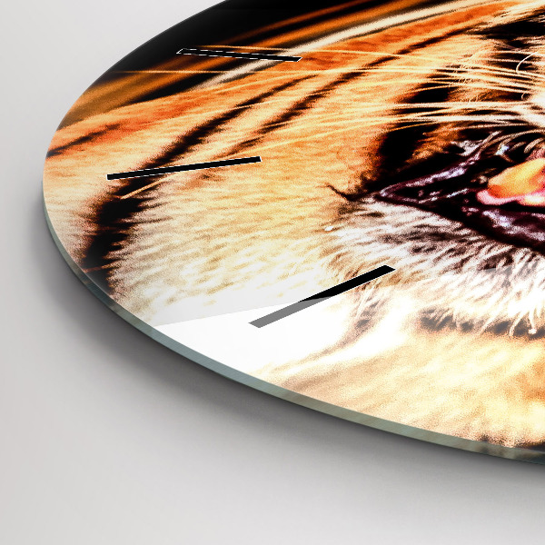 Round glass clock Tiger - wild look