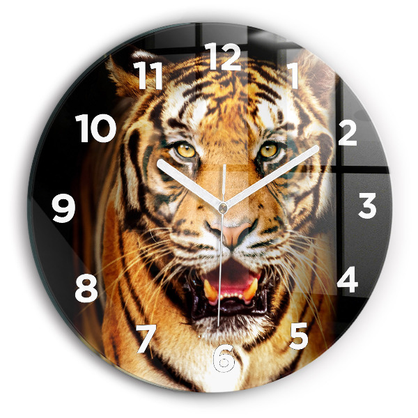 Round glass clock Tiger - wild look