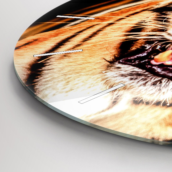 Round glass clock Tiger - wild look
