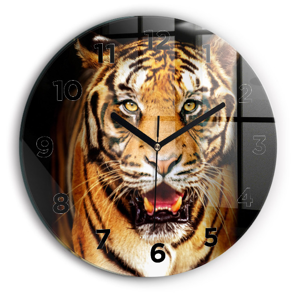 Round glass clock Tiger - wild look
