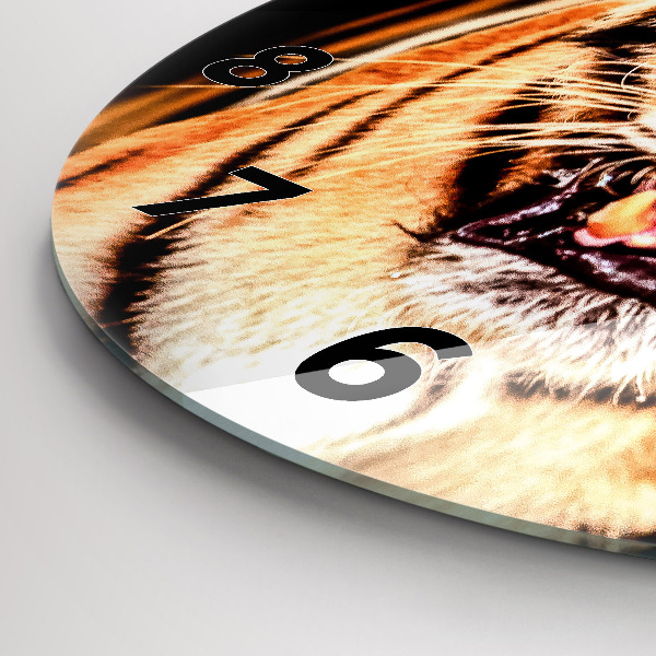 Round glass clock Tiger - wild look