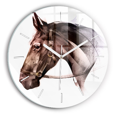 Round glass clock Painted Horse Profile