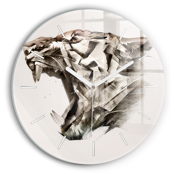 Round glass clock painted portrait of a tiger