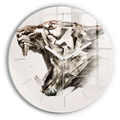 Round glass clock painted portrait of a tiger