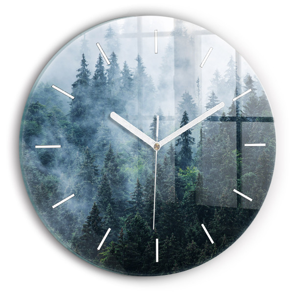 Round glass clock Misty Mountain Landscape