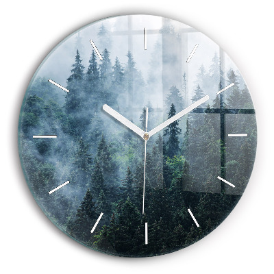 Round glass clock Misty Mountain Landscape