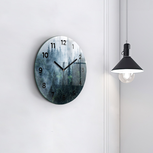 Round glass clock Misty Mountain Landscape