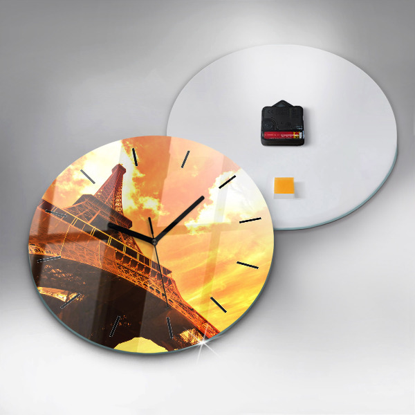 Round glass clock The Eiffel Tower in Paris