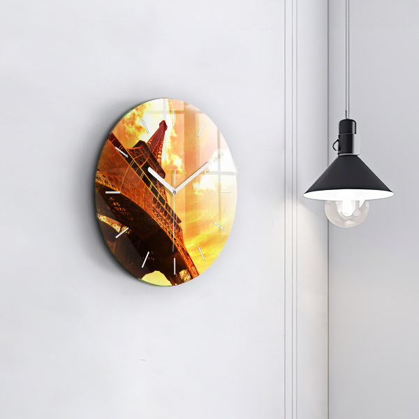 Round glass clock The Eiffel Tower in Paris