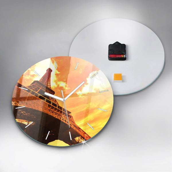 Round glass clock The Eiffel Tower in Paris