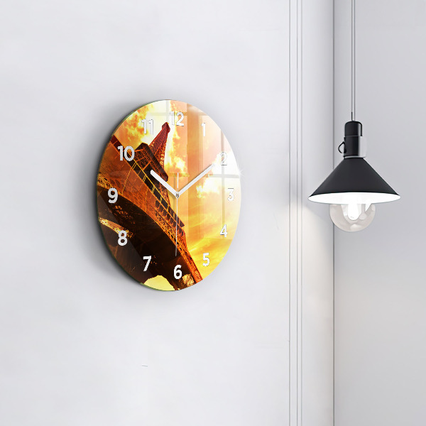 Round glass clock The Eiffel Tower in Paris