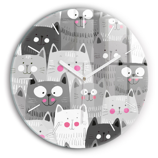 Round glass clock Pattern with cats