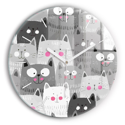 Round glass clock Pattern with cats