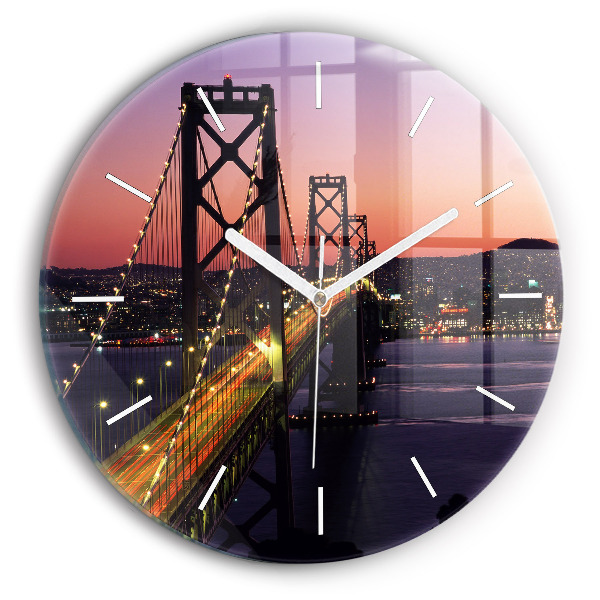 Round glass clock USA sunset