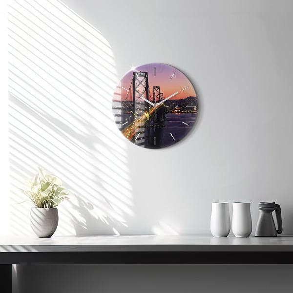 Round glass clock USA sunset