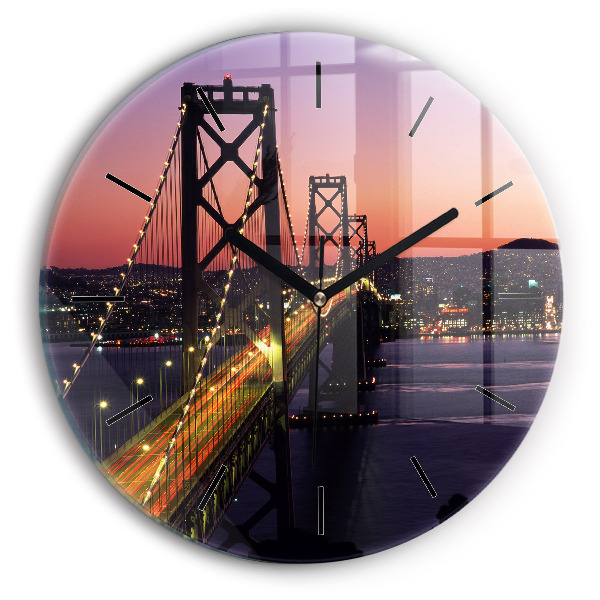 Round glass clock USA sunset