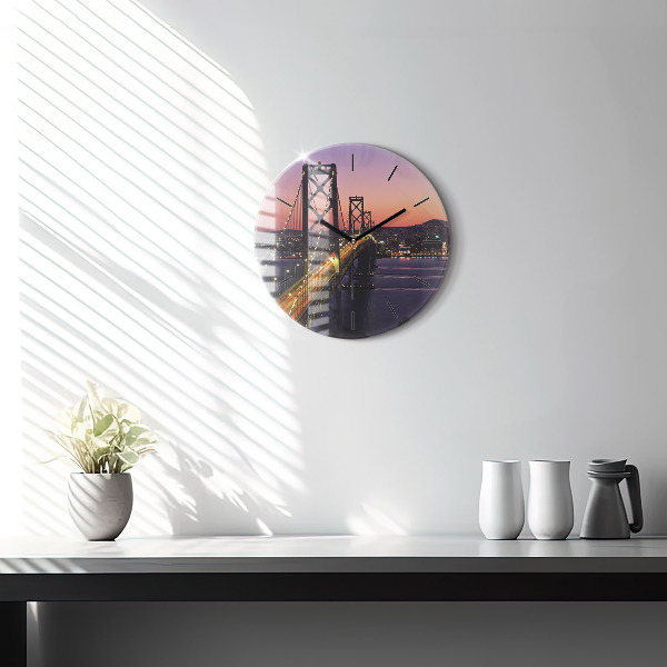Round glass clock USA sunset