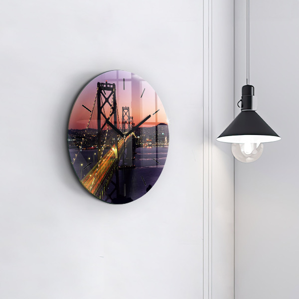 Round glass clock USA sunset