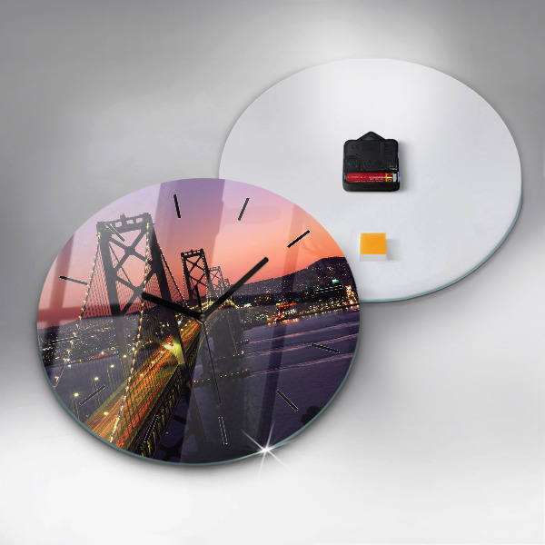 Round glass clock USA sunset