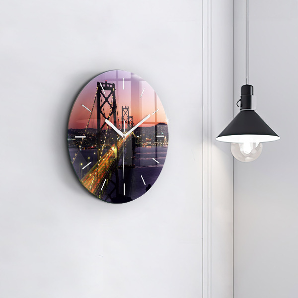 Round glass clock USA sunset