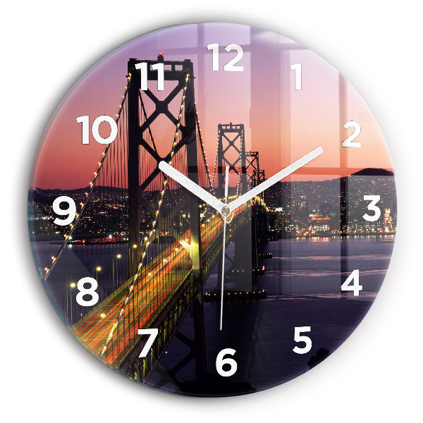 Round glass clock USA sunset