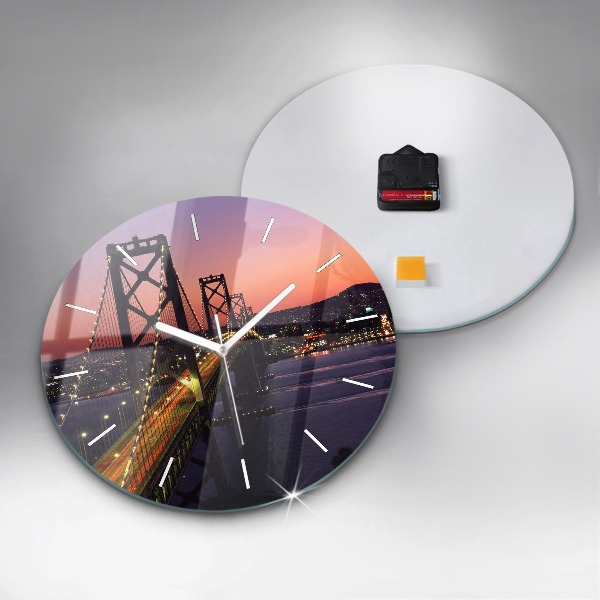 Round glass clock USA sunset