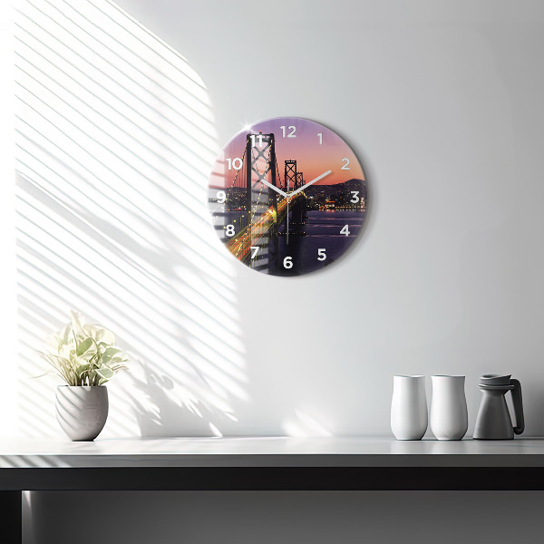 Round glass clock USA sunset