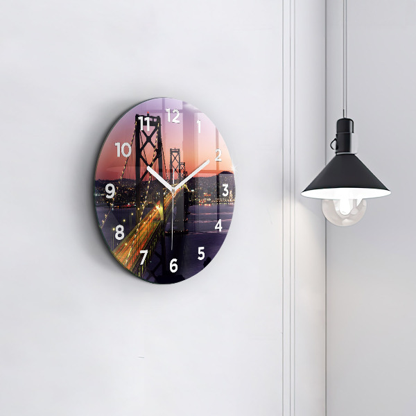 Round glass clock USA sunset