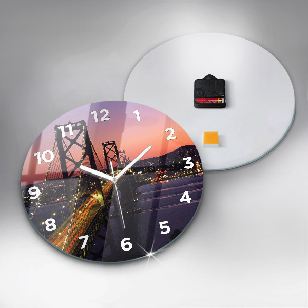 Round glass clock USA sunset