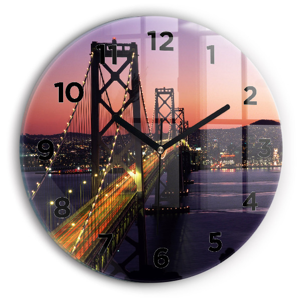 Round glass clock USA sunset