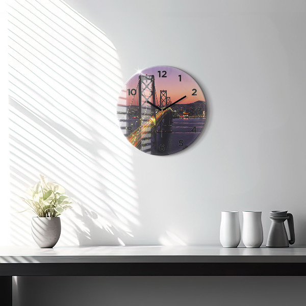 Round glass clock USA sunset