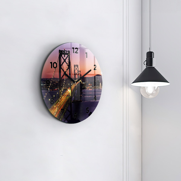 Round glass clock USA sunset
