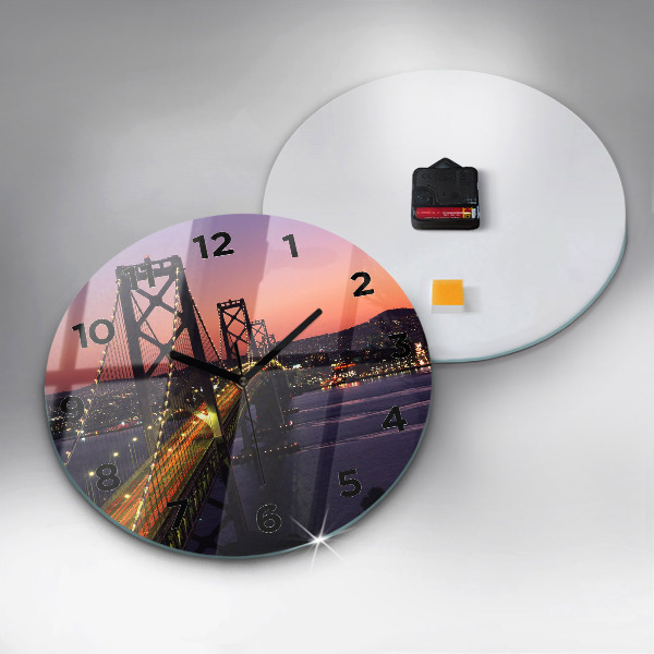 Round glass clock USA sunset