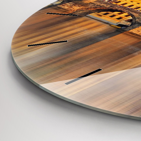 Round glass clock Panorama over the river