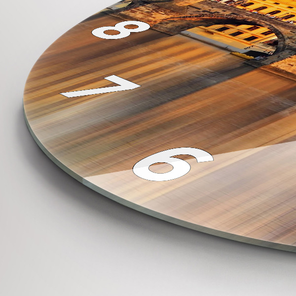 Round glass clock Panorama over the river