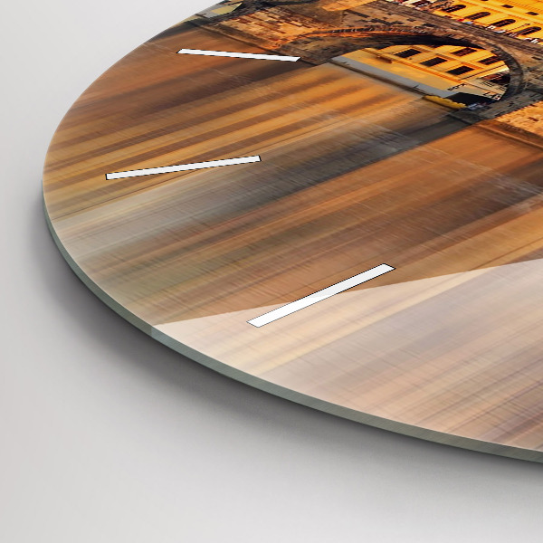 Round glass clock Panorama over the river